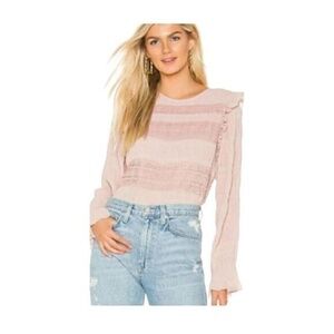 Velvet by Graham & Spencer Floral Women's XS Pink Lace Ruffle Sleeve Blouse